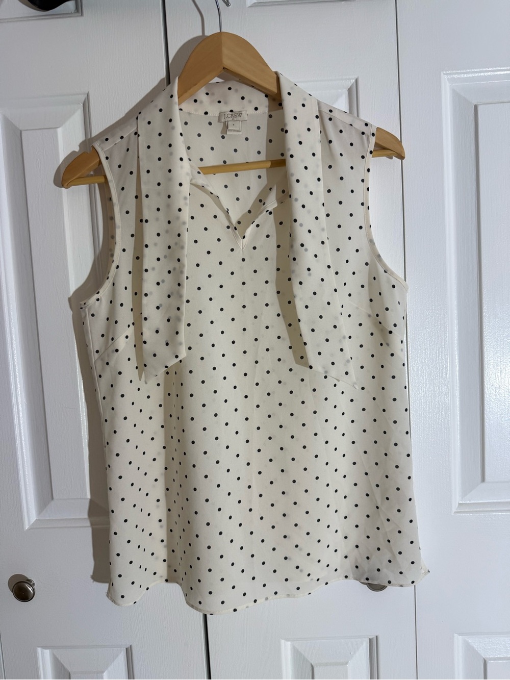 J. Crew Cream Polka Dot Sleeveless Tie-Neck Camisole Top